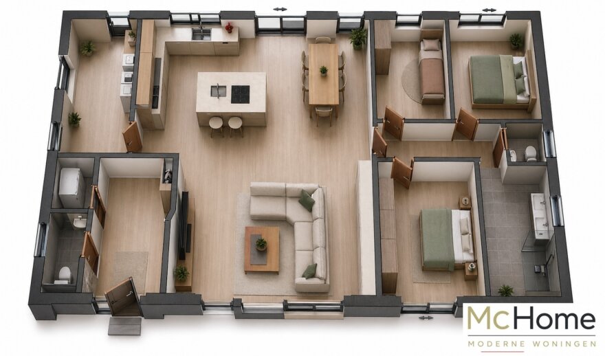 Moderne levensloopbestendige woning type 198 van MC-Home met royale leefruimte en alle voorzieningen op de begane grond