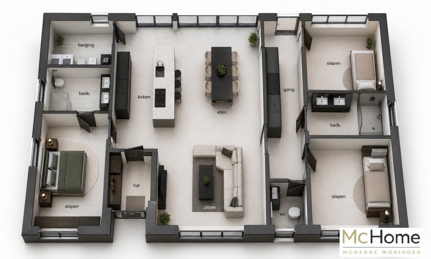 Moderne levensloopbestendige woning type 198 van MC-Home met royale leefruimte en alle voorzieningen op de begane grond