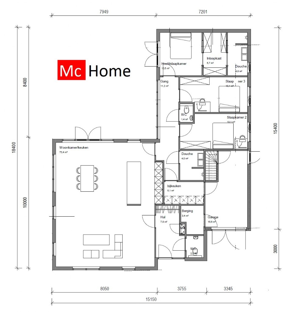 B120 levenloopbestendige gelijkvloerse woning beneden slapen staalframebouw 