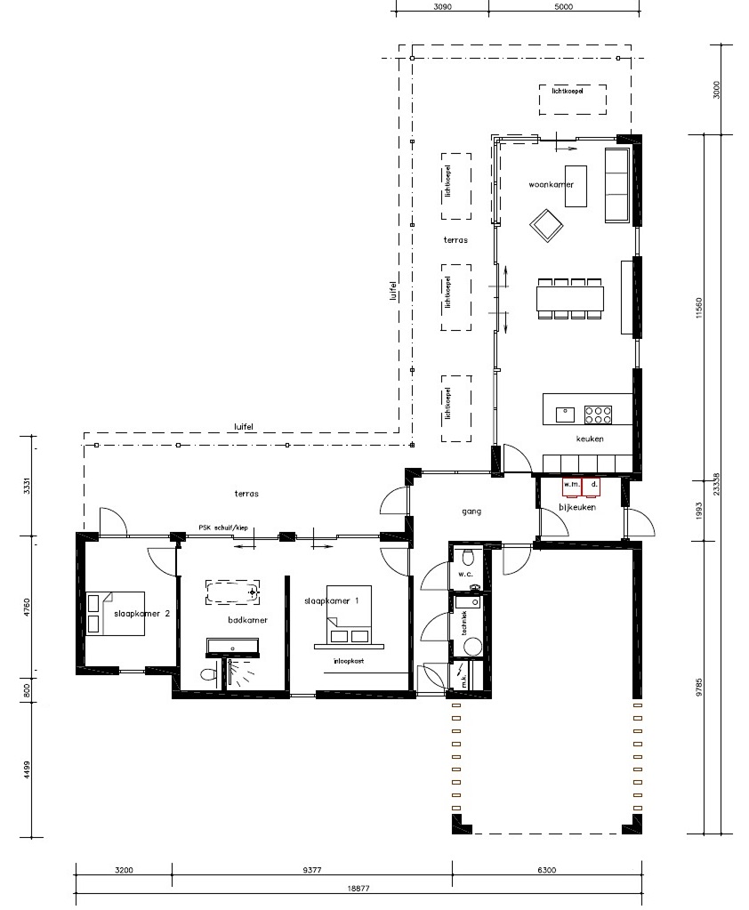 McHome B168 gelijkvloerse woining met overdekt terras en carport  ATLANTA MBS staalframebouw