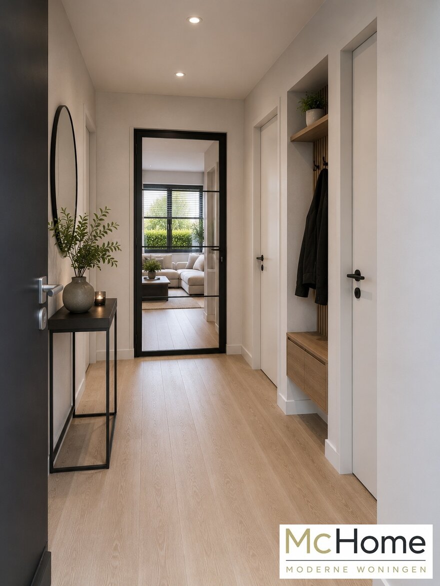 Interieur inspiratie voor bungalow B154 met plat dak en prefab staalframebouw constructie