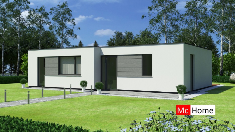 Kleine vrijstaande bungalow met plat dak 2 slaapkamers Mc-Home B 154 ATLANTA MBS Steelframe 