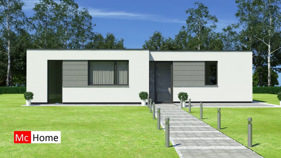 Kleine vrijstaande bungalow met plat dak 2 slaapkamers Mc-Home B 154 ATLANTA MBS Steelframe 