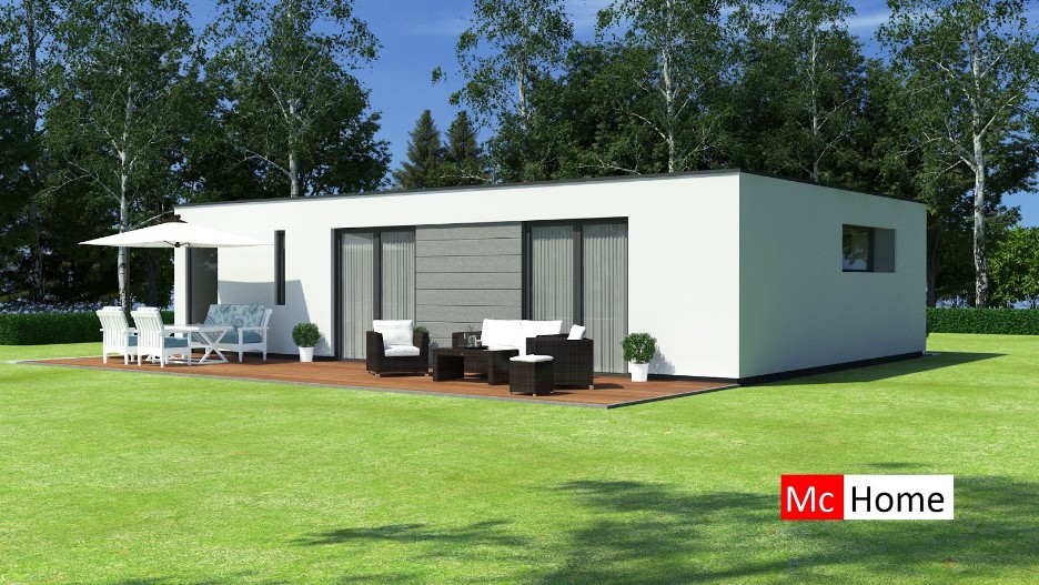 Kleine vrijstaande bungalow met plat dak 2 slaapkamers Mc-Home B 154 ATLANTA MBS Steelframe 