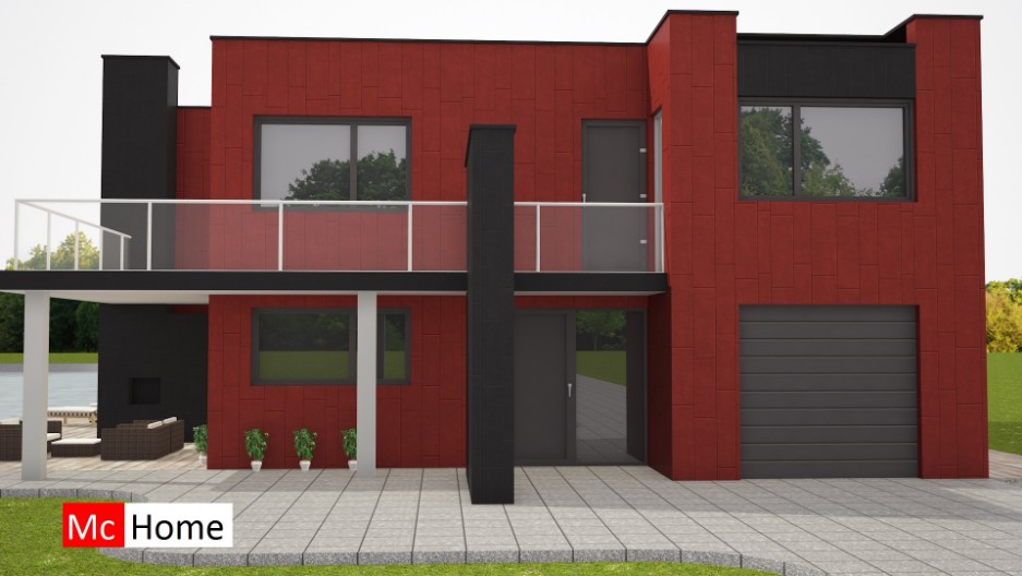 Kubistische watervilla met terrassen en haard moderne onderhoudsvrije gevels Mc-Home M222 