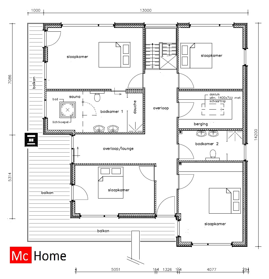 Kubistische watervilla met terrassen en haard moderne onderhoudsvrije gevels Mc-Home M222 