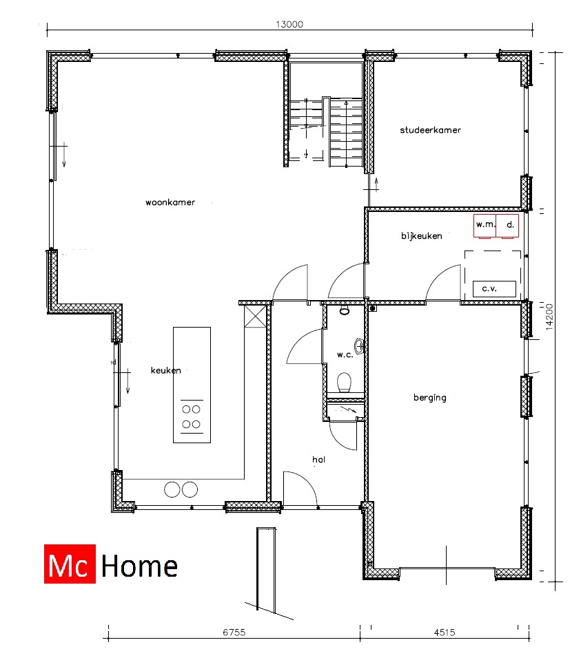 Kubistische watervilla met terrassen en haard moderne onderhoudsvrije gevels Mc-Home M222 