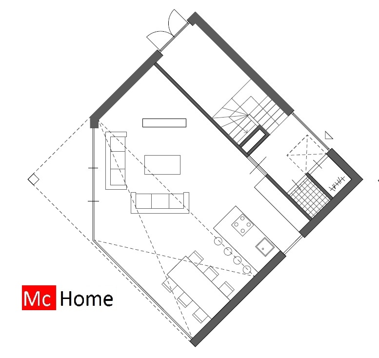 KKubuswoning in moderne ontwerpstijl met moderne energiearme staalframe bouwmethode Mc-Home.nl M167