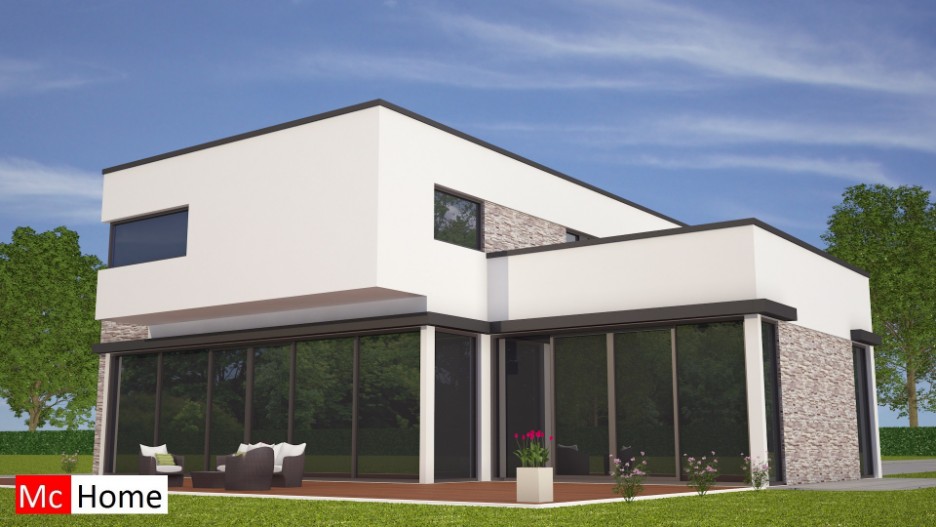 M103 MAC-HOME luxe moderne kubistische villa met natuursteen en gestuukte gevels duurzaam en energieneutraal gebouwd in staalframebouw