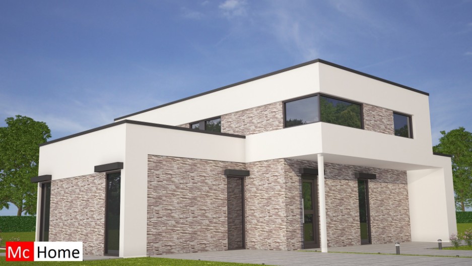 M103 MAC-HOME luxe moderne kubistische villa met natuursteen en gestuukte gevels duurzaam en energieneutraal gebouwd in staalframebouw