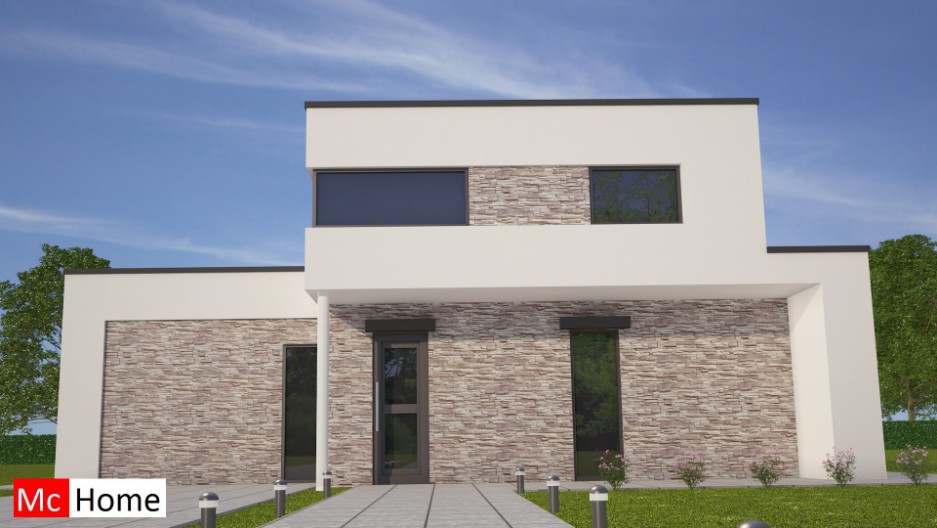 M103 MAC-HOME luxe moderne kubistische villa met natuursteen en gestuukte gevels duurzaam en energieneutraal gebouwd in staalframebouw