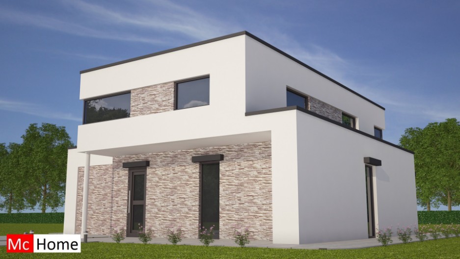 M103 MAC-HOME luxe moderne kubistische villa met natuursteen en gestuukte gevels duurzaam en energieneutraal gebouwd in staalframebouw