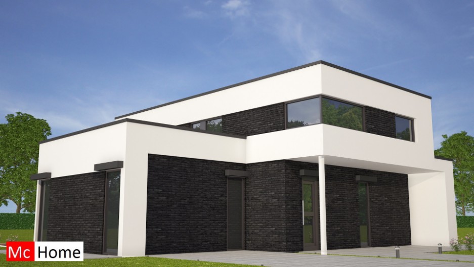 M103 v2 MC-HOME luxe moderne kubistische villa met natuursteen en gestuukte gevels energieneutraal in staalframebouw 