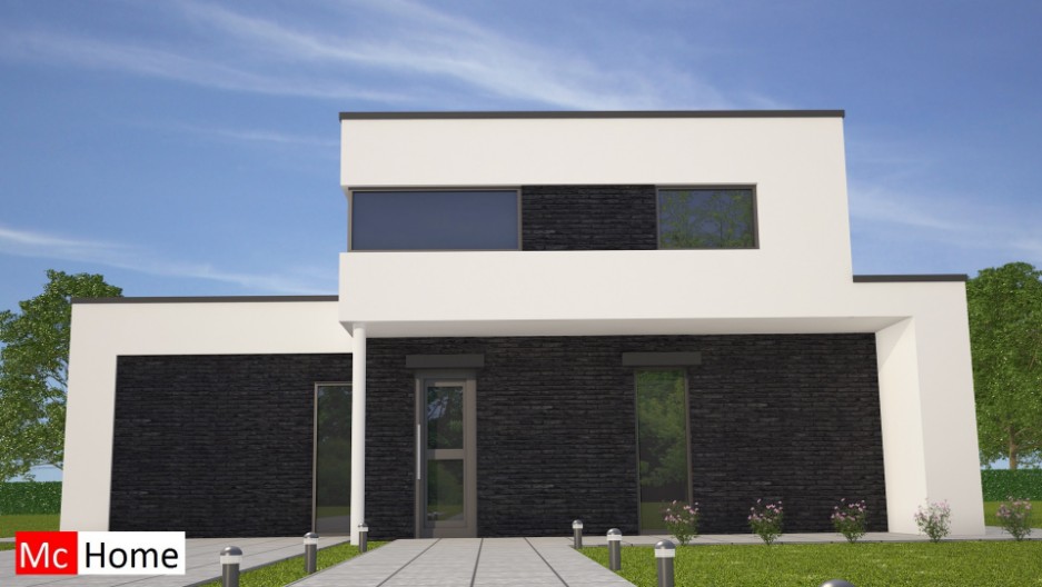 M103 v2 MC-HOME luxe moderne kubistische villa met natuursteen en gestuukte gevels energieneutraal in staalframebouw 