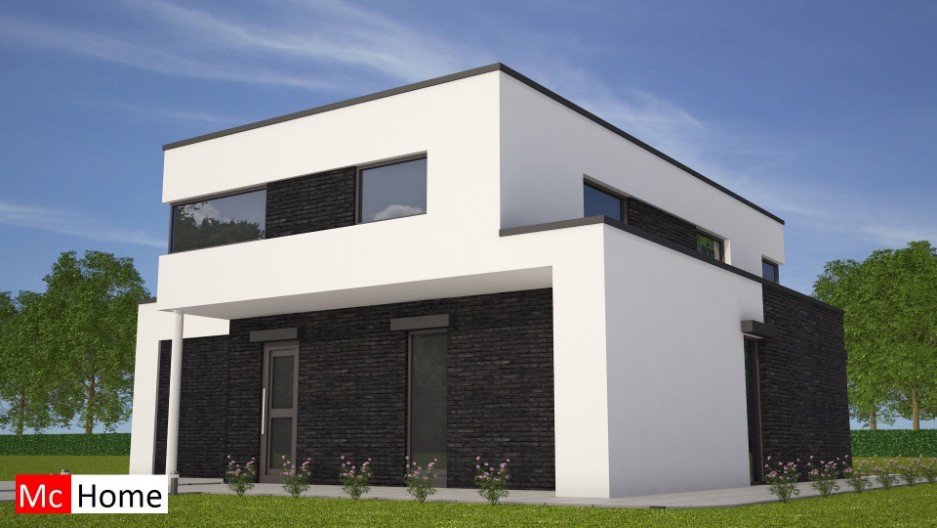 M103 v2 MC-HOME luxe moderne kubistische villa met natuursteen en gestuukte gevels energieneutraal in staalframebouw 