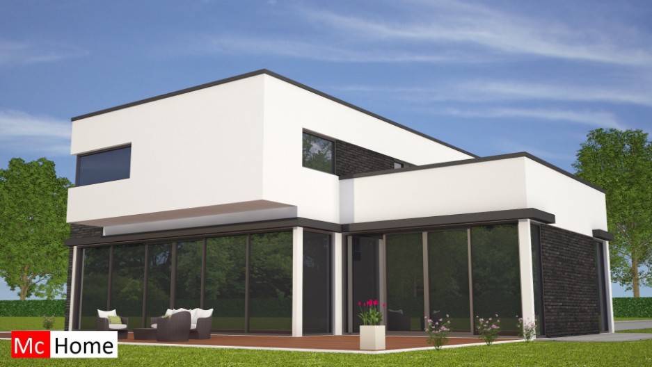 M103 v2 MC-HOME luxe moderne kubistische villa met natuursteen en gestuukte gevels energieneutraal in staalframebouw 