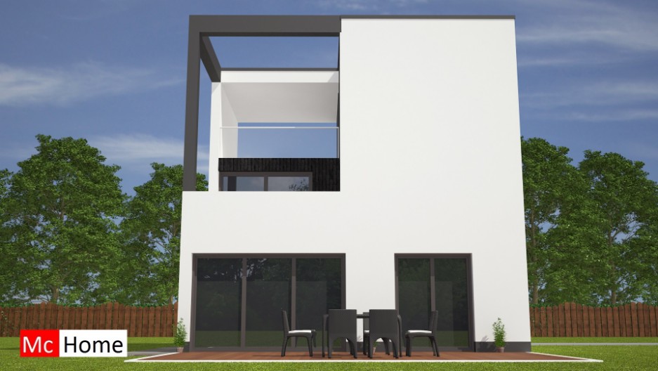 M111 moderne kubistische woning met  dakterras ruime woonkamer veel glas open keuken staalframebouw machome.nl