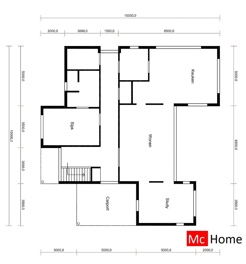 Mc-Home ontwerp M301 levensloopbestendige bungalow met gastenverdieping staalframebouw