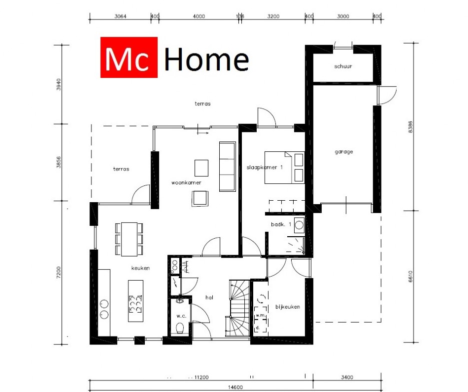 M347v1 McHome Platdak Bungalow alles beneden slapen badkamer kleine etage ATLANTA MBS staalframebouw