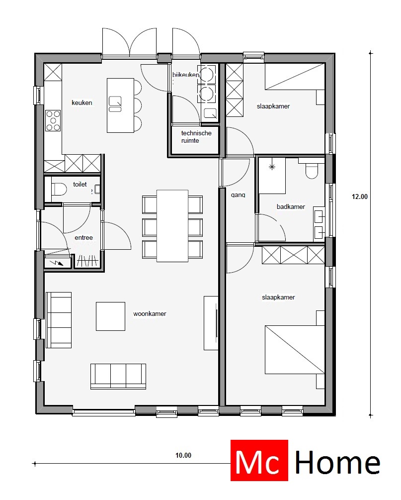 Mc-Home B114 moderne bungalow met plat dak met staalframe bouwsysteem