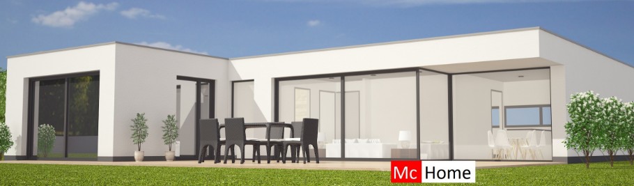 Mc-Home B115 platte bungalow met slaapkamer badkamer levenloopbestendig staalframebouw Nederland
