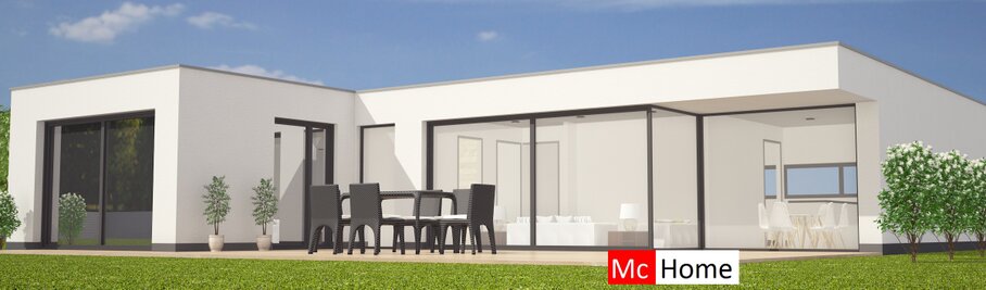 Mc-Home B115 platte bungalow met slaapkamer badkamer levenloopbestendig staalframebouw Nederland