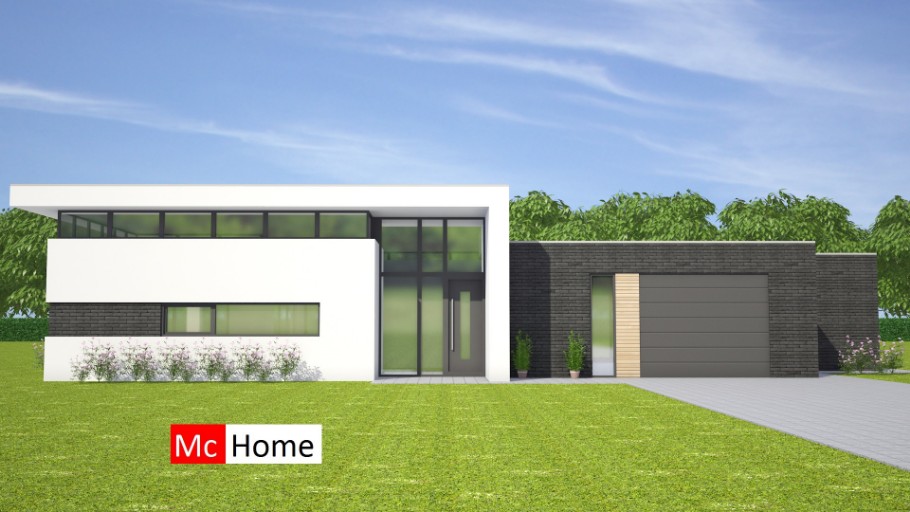 Mc-Home B143 bungalow met verhoogde woonkamer overdekt terras staalframebouw Nederland