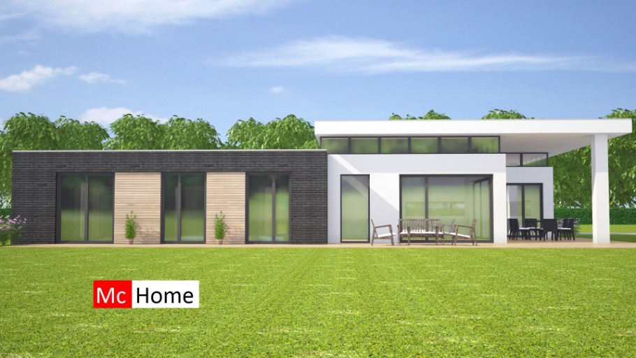 Mc-Home B143 bungalow met verhoogde woonkamer overdekt terras staalframebouw Nederland