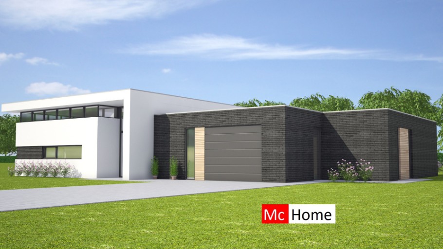 Mc-Home B143 bungalow met verhoogde woonkamer overdekt terras staalframebouw Nederland