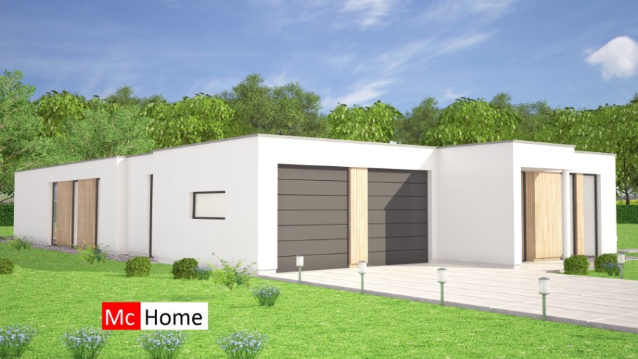 Mc-Home B144 moderne bungalow veel glas overdekt terras  Staalframebouw Nederland