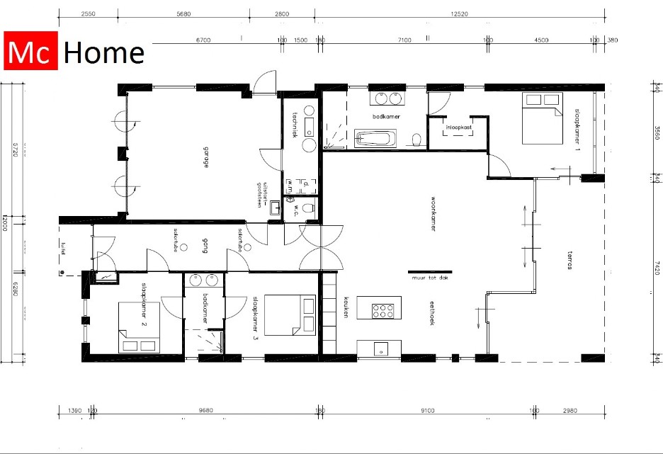 Mc-Home B144 moderne bungalow veel glas overdekt terras ATLANTA MBS Staalframebouw 