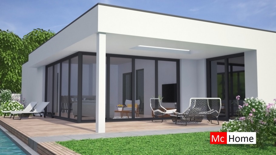 Mc-Home B145  bungalow met plat dak  goedkoper bouwen  staalframebouw Nederland