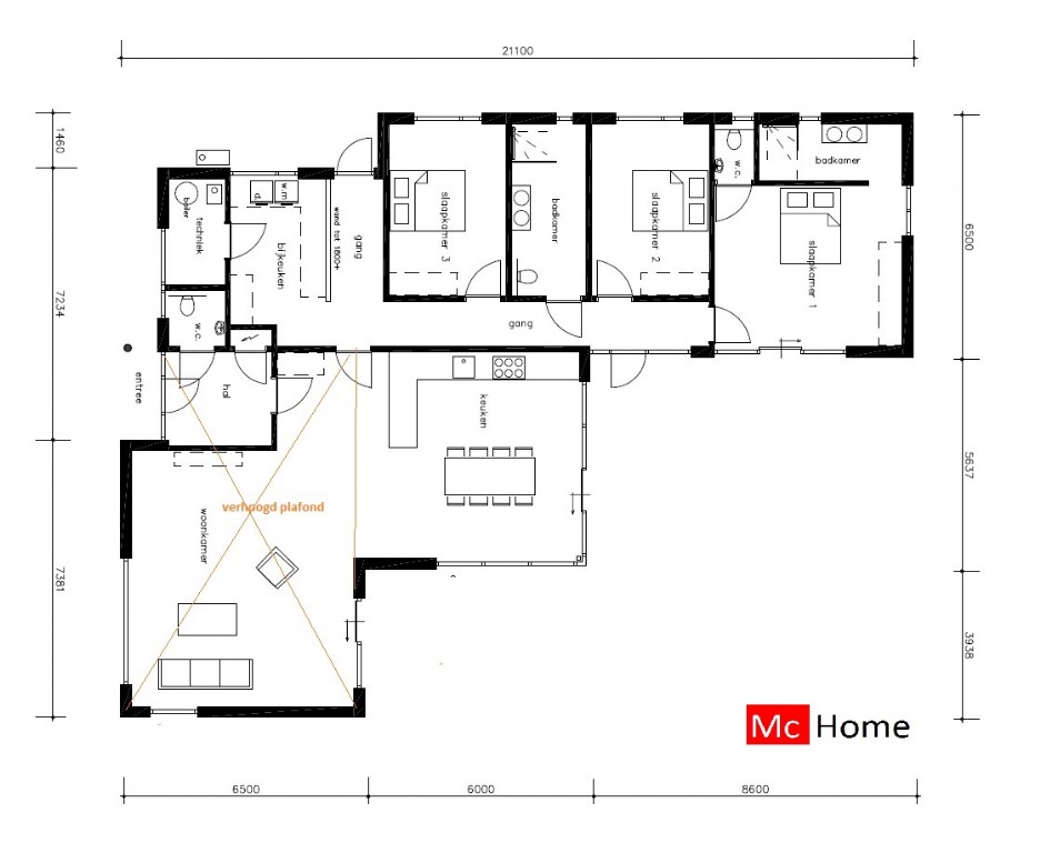 Mc-Home B155 levensloopbestendig modern hoog plafond glas en  natuursteen ATLANTA MBS