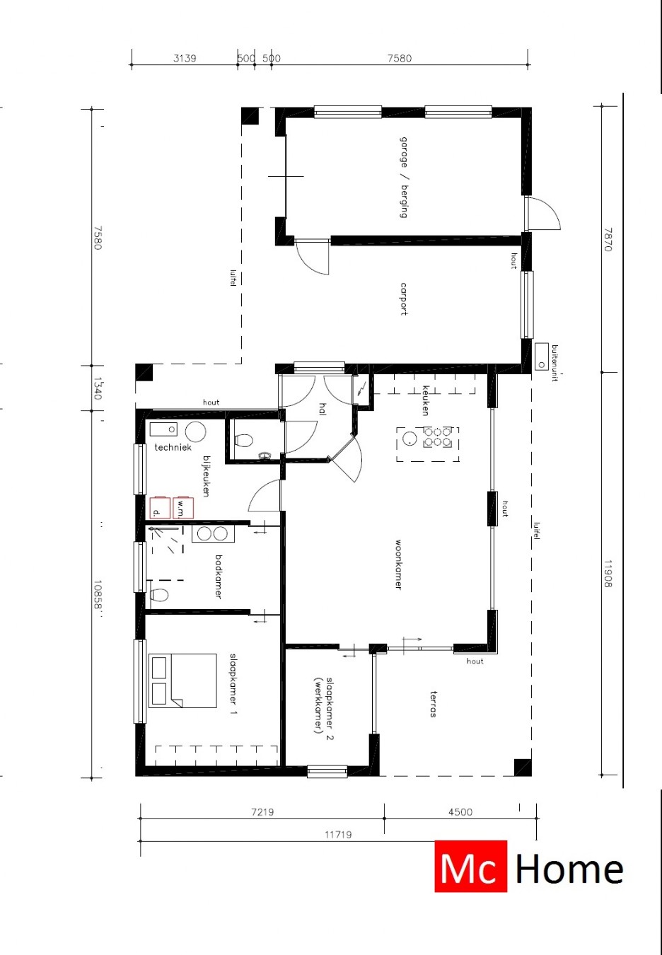 B160 levensloopbestendige bungalow plattegrond Staalframebouw ATLANTA-MBS