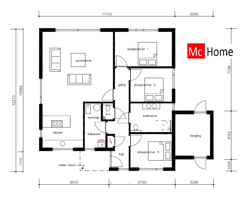 Mc-Home B161 mooie platte bungalow moderne bouw ATLANTA-MBS  Staalframebouw 