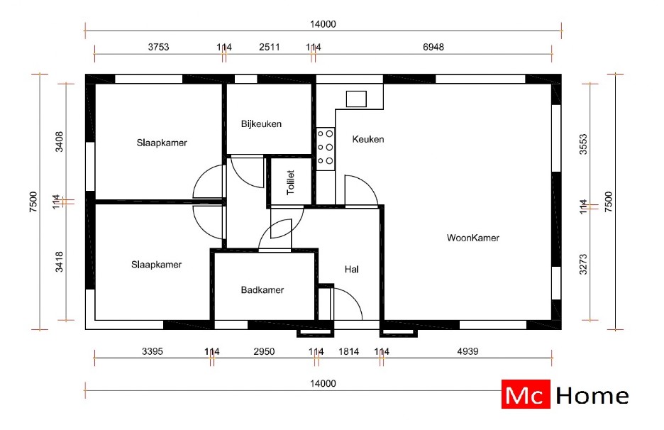 Mc-Home B163 v1 efficient moderne bungalowserie met plat dak ATLANTA MBS STAALFRAMEBOUW Mc-Home B163 v1 efficient moderne bungalowserie met plat dak ATLANTA MBS STAALFRAMEBOUW