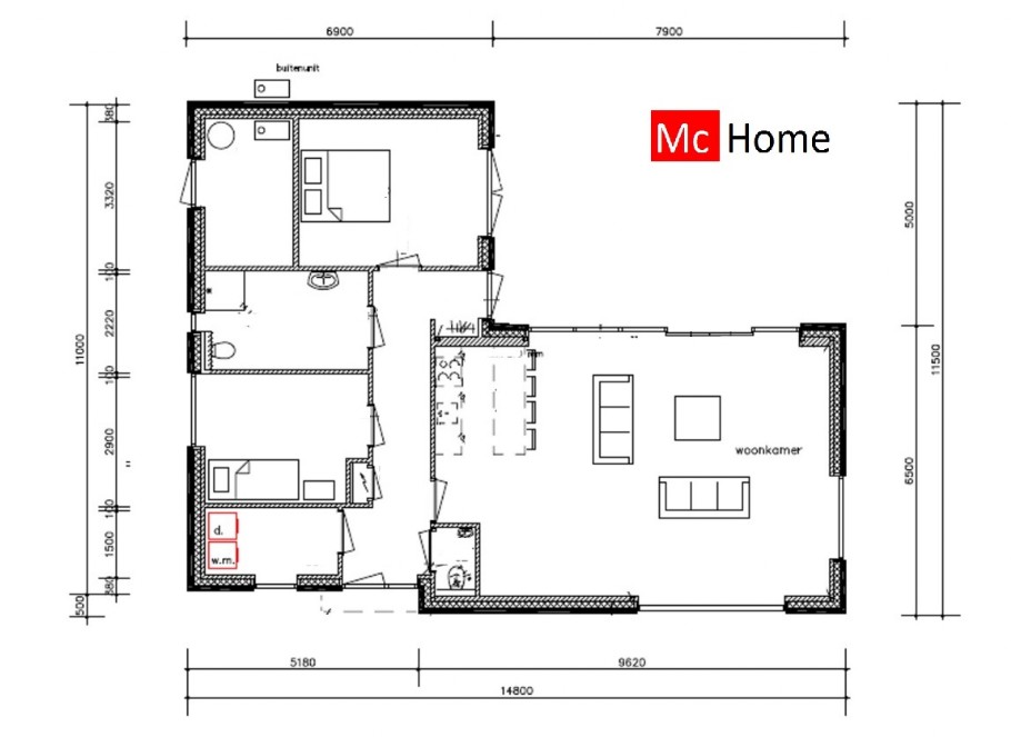 Mc-Home B179 bunaglow met plat dak en veel licht staalframebouw Nederland 