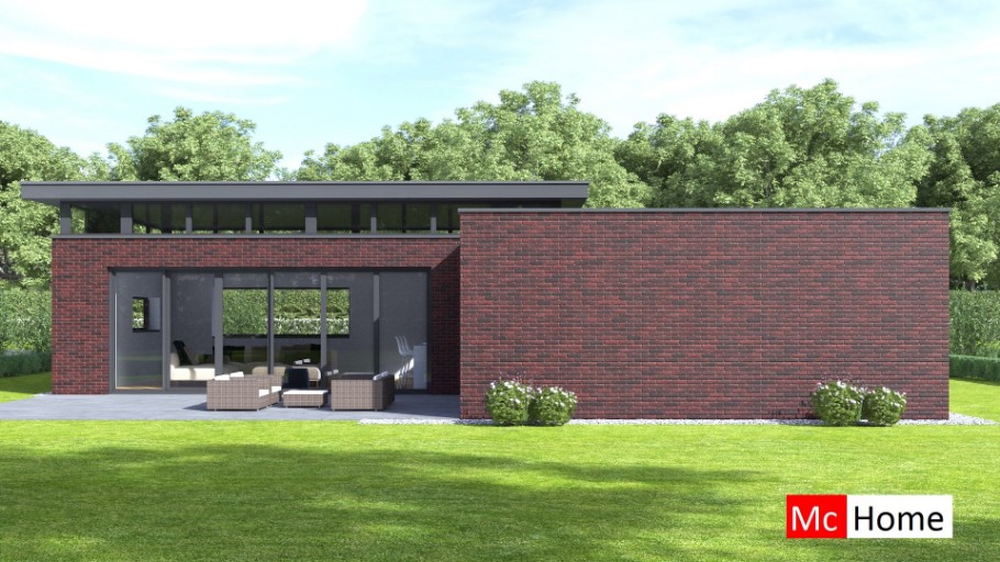 Mc-Home B179 bunaglow met plat dak en veel licht staalframebouw Nederland 