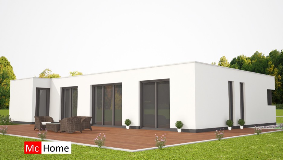 Mc-Home B45 mooie moderne platte bungalow met vlak dak  ontwerp energiearm bouwen