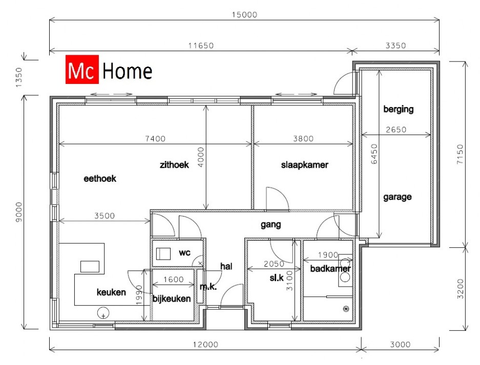 Mc-Home B45 mooie moderne platte bungalow met vlak dak  ontwerp energiearm bouwen