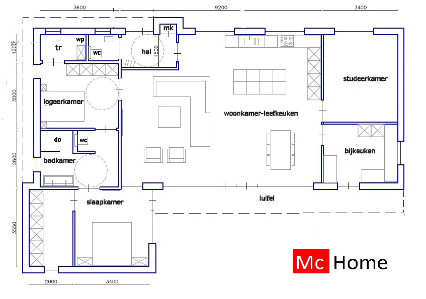 Mc-Home B90 energieneutrale gelijksvloerse bungalow met plat dak