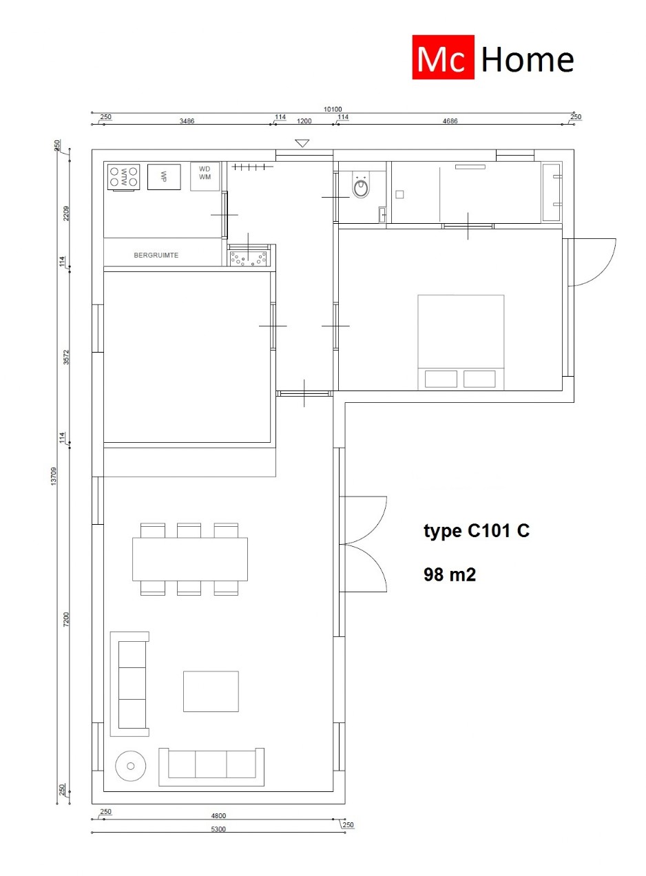 Mc-Home C101 L vorm type bungalow levensloopbestendig in diverse afmetingen 