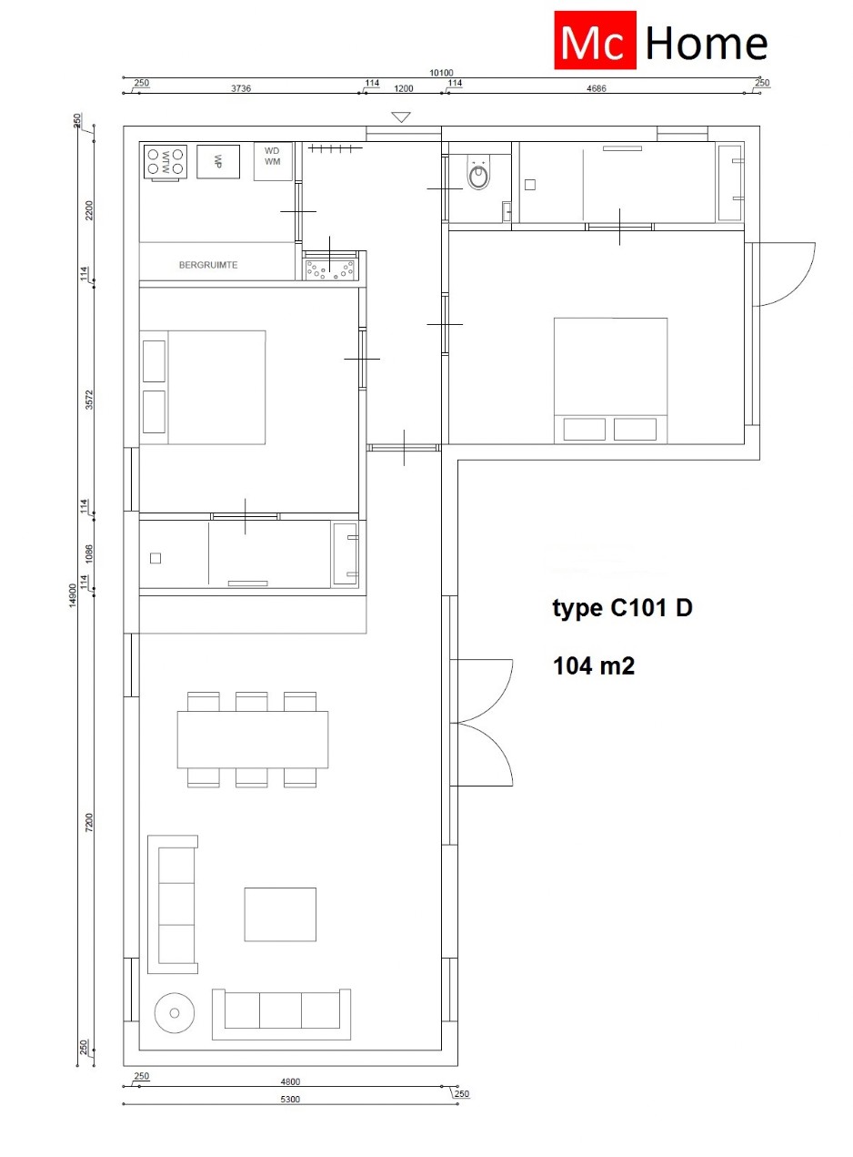 Mc-Home C101 L vorm type bungalow levensloopbestendig in diverse afmetingen 