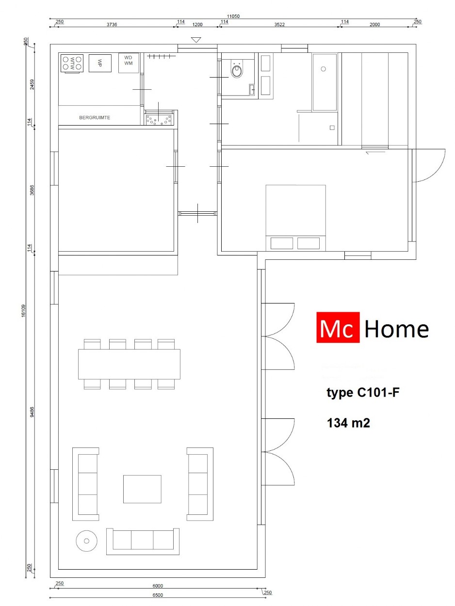 Mc-Home C101 L vorm type bungalow levensloopbestendig in diverse afmetingen 