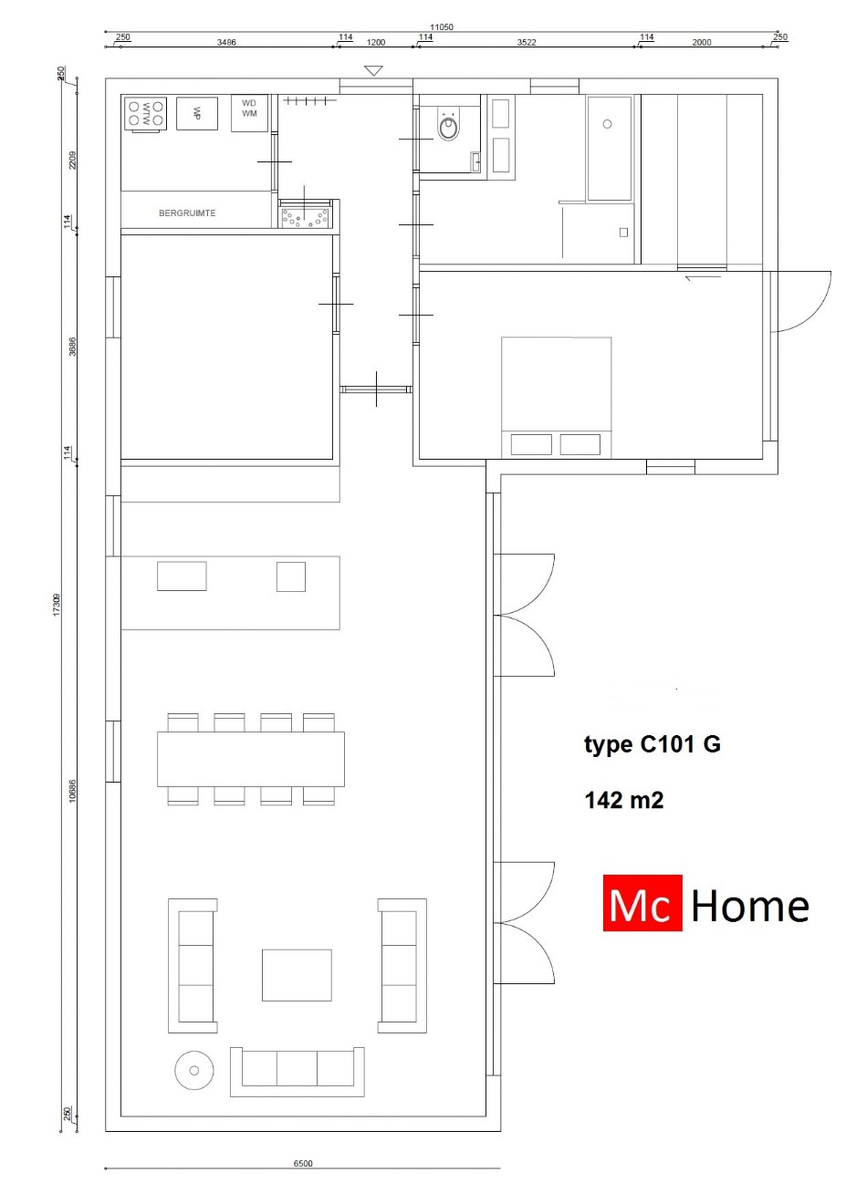 Mc-Home C101 L vorm type bungalow levensloopbestendig in diverse afmetingen 