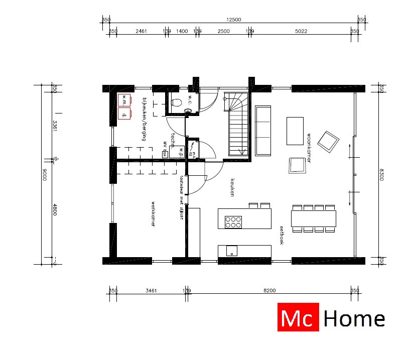 Mc-Home K137 schuurwoning variabele binnen en buitenmaten door ATLANTA MBS staalframe bouwconstructie 