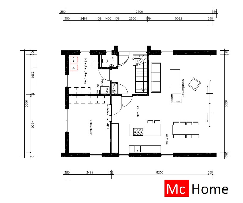 Mc-Home K137 schuurwoning variabele binnen en buitenmaten door Staalframe bouw Nederland
