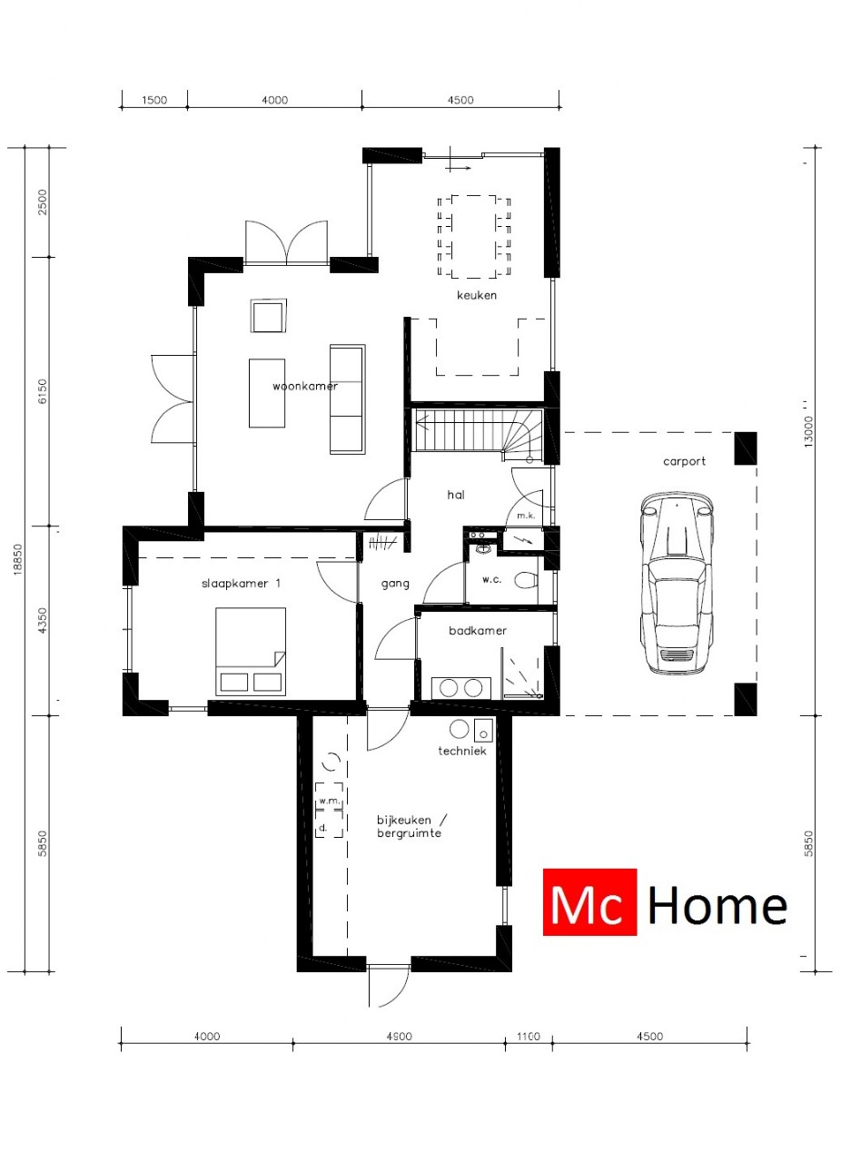 Mc-Home M370 levensloopbestendige bungelaow kleine verdieping ATLANTA MBS staalframebouw 