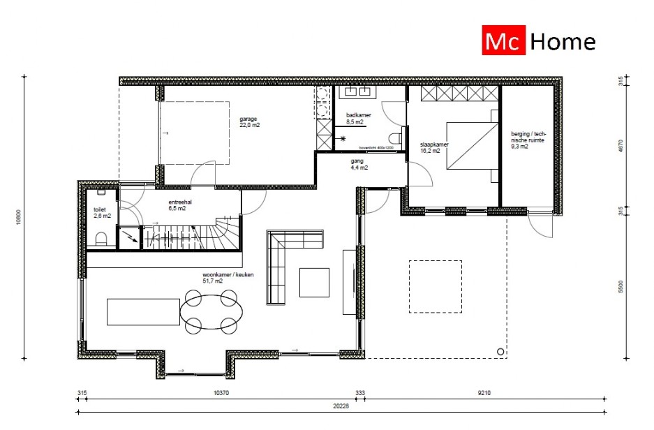 Mc-Home M378 levensloopbestendige woning met verdieping vanaf 250.000 euro ATLANTA staalframe 