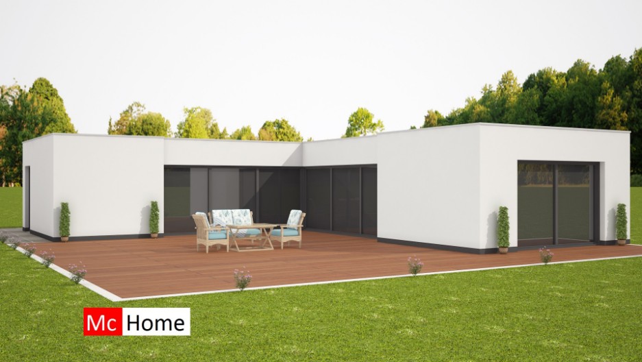 Mc-Home Ruime bungalow met plat dakin moderne houtskelet staalframe bouw energieneutraal type 79